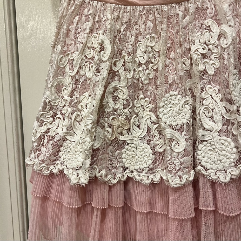 Vintage Betsey Johnson Lace Pink Strapless Mini Dress Lacey Tea Party Tulle Bow - Picture 6 of 14